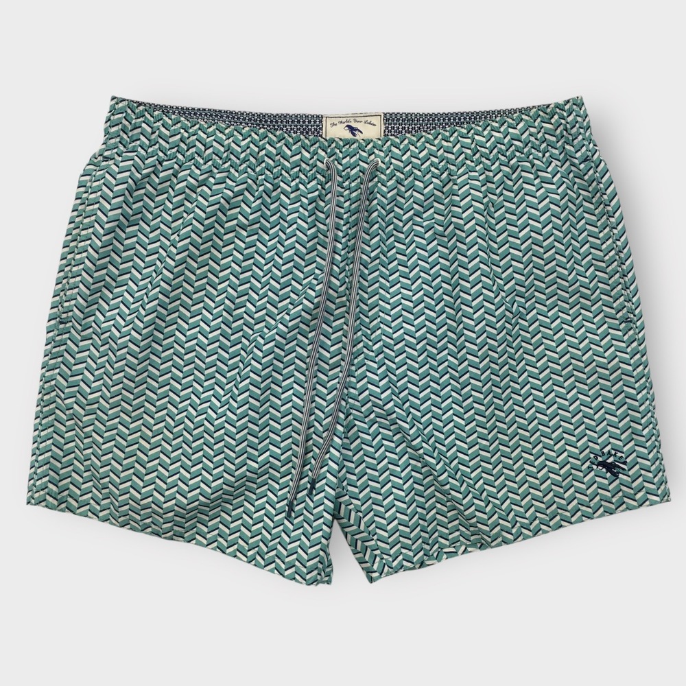 Ted Baker London Mens Swim Trunks Size 5 Geometric‎ Print Teal Blue Chevron